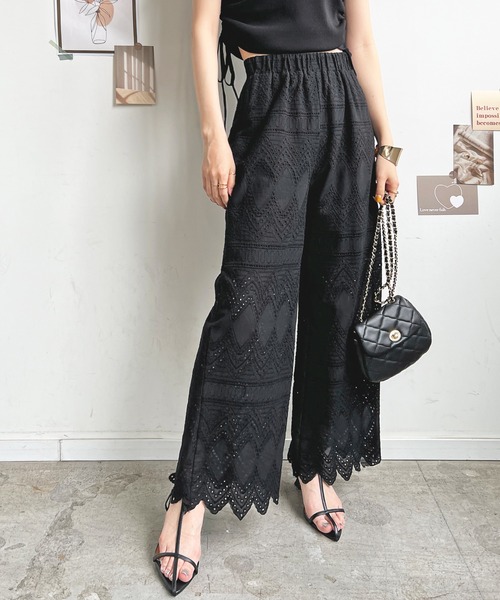 Futier land（フューティアランド）の「レースワイドパンツ（その他パンツ・レディース・ブラック/アイボリー/イエロー・MEDIUM）」の3枚目の写真