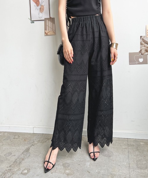 Futier land（フューティアランド）の「レースワイドパンツ（その他パンツ・レディース・ブラック/アイボリー/イエロー・MEDIUM）」の6枚目の写真