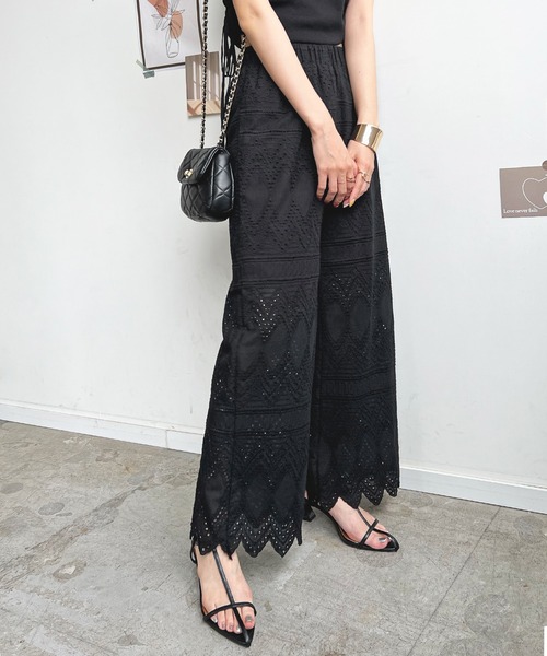 Futier land（フューティアランド）の「レースワイドパンツ（その他パンツ・レディース・ブラック/アイボリー/イエロー・MEDIUM）」の7枚目の写真