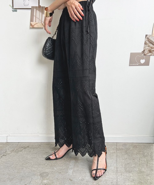 Futier land（フューティアランド）の「レースワイドパンツ（その他パンツ・レディース・ブラック/アイボリー/イエロー・MEDIUM）」の9枚目の写真