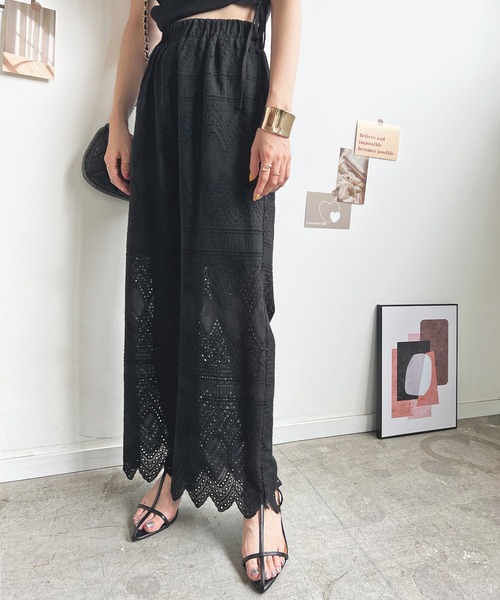 Futier land（フューティアランド）の「レースワイドパンツ（その他パンツ・レディース・ブラック/アイボリー/イエロー・MEDIUM）」の11枚目の写真