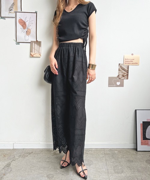 Futier land（フューティアランド）の「レースワイドパンツ（その他パンツ・レディース・ブラック/アイボリー/イエロー・MEDIUM）」の14枚目の写真