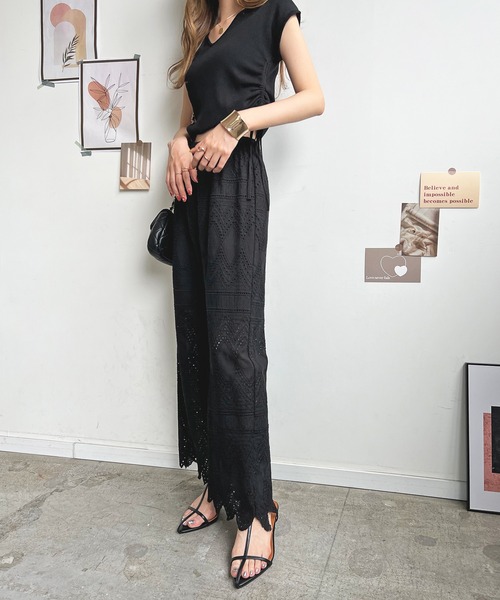 Futier land（フューティアランド）の「レースワイドパンツ（その他パンツ・レディース・ブラック/アイボリー/イエロー・MEDIUM）」の15枚目の写真