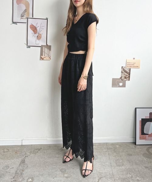 Futier land（フューティアランド）の「レースワイドパンツ（その他パンツ・レディース・ブラック/アイボリー/イエロー・MEDIUM）」の17枚目の写真