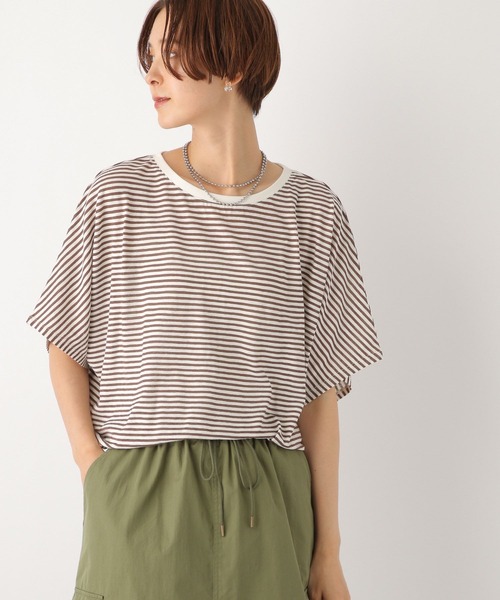 LEPSIM（レプシィム）の「シアーボーダー5分袖ドルマン　964234（Tシャツ/カットソー・レディース・ブルー/ブラウン/ブラック・FREE）」の3枚目の写真