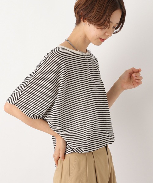 LEPSIM（レプシィム）の「シアーボーダー5分袖ドルマン　964234（Tシャツ/カットソー・レディース・ブルー/ブラウン/ブラック・FREE）」の7枚目の写真