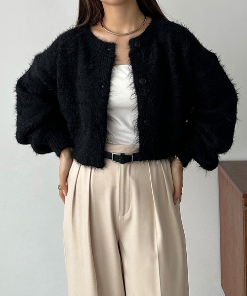 callautia(カラウティア)の「ショートシャギーニットカーディガン(カーディガン/ボレロ・レディース・グレイッシュベージュ/アイボリー/ブラック/ブルー/ライトブラウン・FREE/LARGE/MEDIUM)」の12枚目の写真