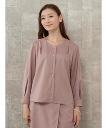 Perfect Suit FActory | 【お仕事OK】ダブルツイル　前明きブラウス　MIXビジューボタン　ピンク/カーキ(シャツ/ブラウス)