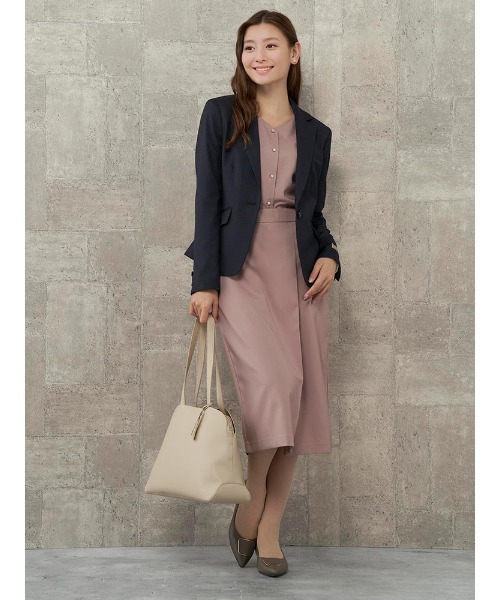 Perfect Suit FActory（パーフェクトスーツファクトリー）の「【お仕事OK】ダブルツイル　前明きブラウス　MIXビジューボタン　ピンク/カーキ（シャツ/ブラウス・レディース・サーモンピンク/カーキ・L/S/M）」の6枚目の写真