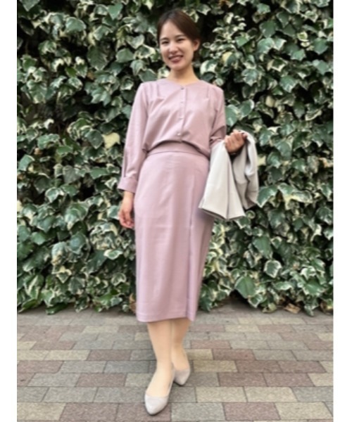 Perfect Suit FActory（パーフェクトスーツファクトリー）の「【お仕事OK】ダブルツイル　前明きブラウス　MIXビジューボタン　ピンク/カーキ（シャツ/ブラウス・レディース・サーモンピンク/カーキ・L/S/M）」の10枚目の写真