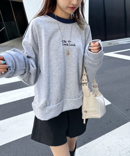 CLEA（クレア）の「ラインフロント刺繍ショート丈スウェットプルオーバー（スウェット・レディース・グレー・M）」の9枚目の写真