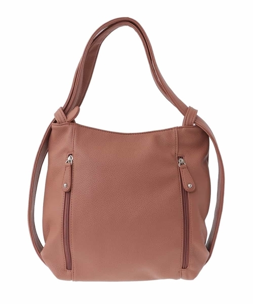 MK MICHEL KLEIN（エムケーミッシェルクラン）の「[2WAY]パンチングデザイン変形ミニトートバッグ（ショルダーバッグ・レディース・モカ/ピンク/ダークネイビー・00）」の6枚目の写真