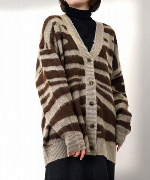 ゼブラ柄ジャガードオーバーカーディガン（カーディガン/ボレロ  
