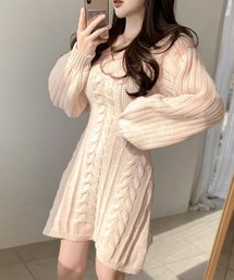 ケーブルニットミニワンピース