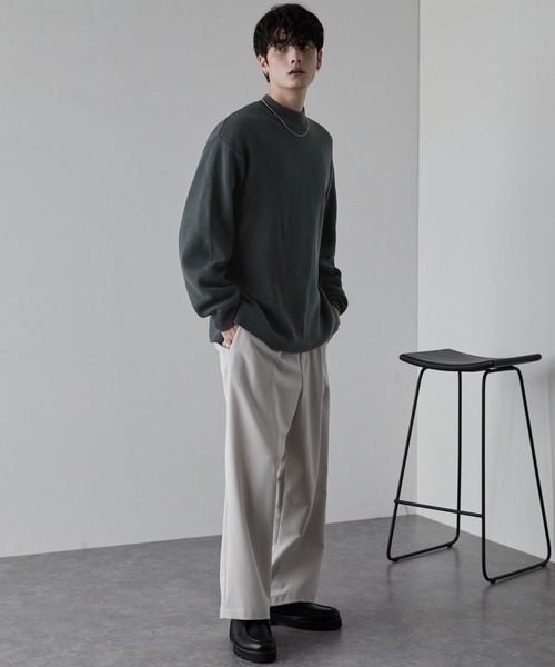 MONO-MART(モノマート)の「ウォッシャブルミラノリブモックネックルーズニット(ニット/セーター・メンズ・ダークグレー/パープル/ライトグレー/アイボリー/ブラック/ブルー・M/L)」の10枚目の写真