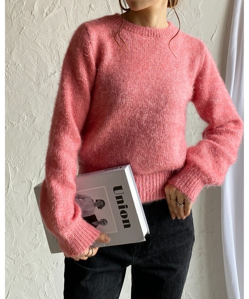 She's Closet(シーズクローゼット)の「ショート丈長袖グリッターラメシャギーニット(ニット/セーター・レディース・アイボリー/ピンク/グレイッシュブルー・FREE)」の4枚目の写真