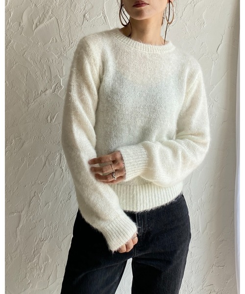 She's Closet(シーズクローゼット)の「ショート丈長袖グリッターラメシャギーニット(ニット/セーター・レディース・アイボリー/ピンク/グレイッシュブルー・FREE)」の6枚目の写真