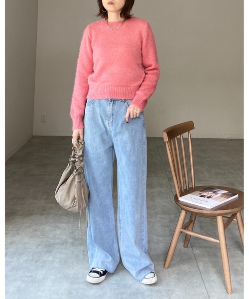 She's Closet(シーズクローゼット)の「ショート丈長袖グリッターラメシャギーニット(ニット/セーター・レディース・アイボリー/ピンク/グレイッシュブルー・FREE)」の11枚目の写真