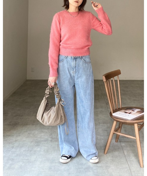 セール】ショート丈長袖グリッターラメシャギーニット（ニット