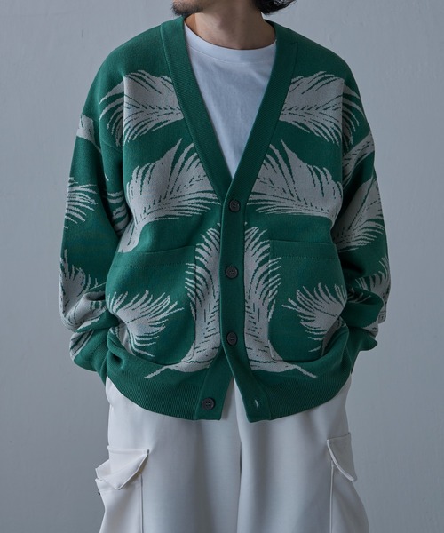 Lui's（ルイス）の「フェザー柄ジャガードニットカーディガン（カーディガン/ボレロ・メンズ・ライトグレー/ブラック/グリーン・M/S）」の16枚目の写真
