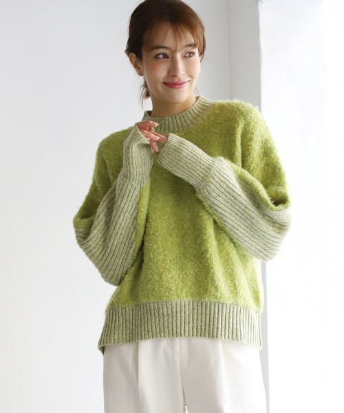 REAL CUBE（リアルキューブ）の「リングヤーンウール混クルーネックニット（ニット/セーター・レディース・アイボリー/ベージュ/ライム/チャコールグレー・M）」の4枚目の写真