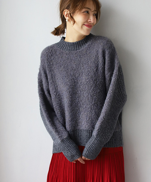 REAL CUBE（リアルキューブ）の「リングヤーンウール混クルーネックニット（ニット/セーター・レディース・アイボリー/ベージュ/ライム/チャコールグレー・M）」の3枚目の写真