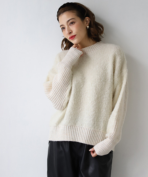 REAL CUBE（リアルキューブ）の「リングヤーンウール混クルーネックニット（ニット/セーター・レディース・アイボリー/ベージュ/ライム/チャコールグレー・M）」の2枚目の写真