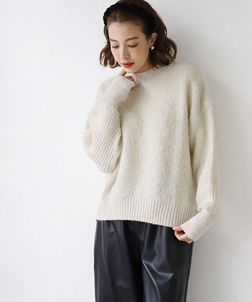 REAL CUBE（リアルキューブ）の「リングヤーンウール混クルーネックニット（ニット/セーター・レディース・アイボリー/ベージュ/ライム/チャコールグレー・M）」の7枚目の写真