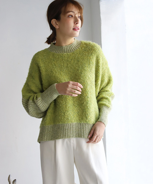 REAL CUBE（リアルキューブ）の「リングヤーンウール混クルーネックニット（ニット/セーター・レディース・アイボリー/ベージュ/ライム/チャコールグレー・M）」の8枚目の写真