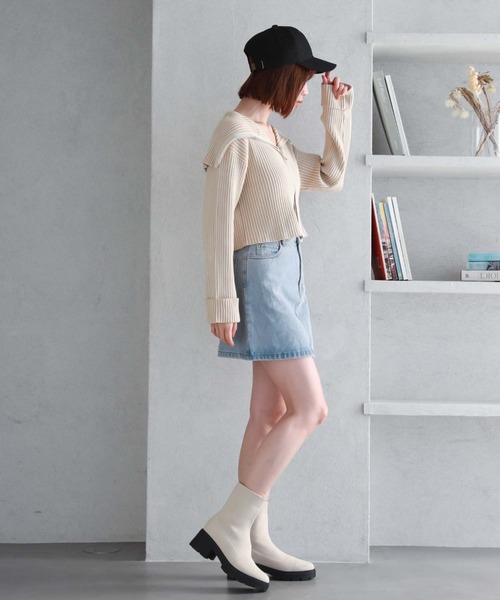 archives（アルシーヴ）の「フロントzipオーバーカラー二重臼ニット（カーディガン/ボレロ・レディース・ベージュ/グリーン/ブルーグレー/オフホワイト・MEDIUM）」の20枚目の写真