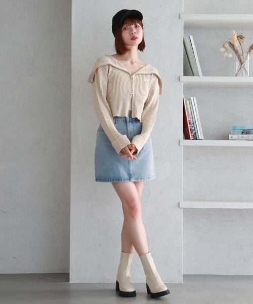 archives（アルシーヴ）の「フロントzipオーバーカラー二重臼ニット（カーディガン/ボレロ・レディース・ベージュ/グリーン/ブルーグレー/オフホワイト・MEDIUM）」の22枚目の写真