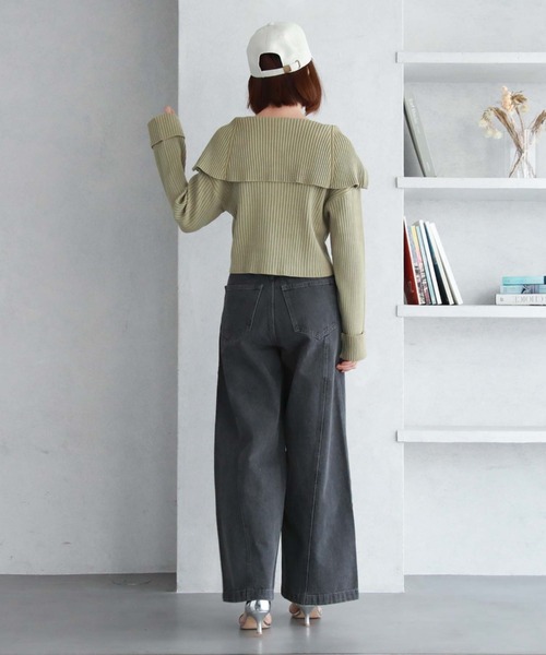 archives（アルシーヴ）の「フロントzipオーバーカラー二重臼ニット（カーディガン/ボレロ・レディース・ベージュ/グリーン/ブルーグレー/オフホワイト・MEDIUM）」の10枚目の写真