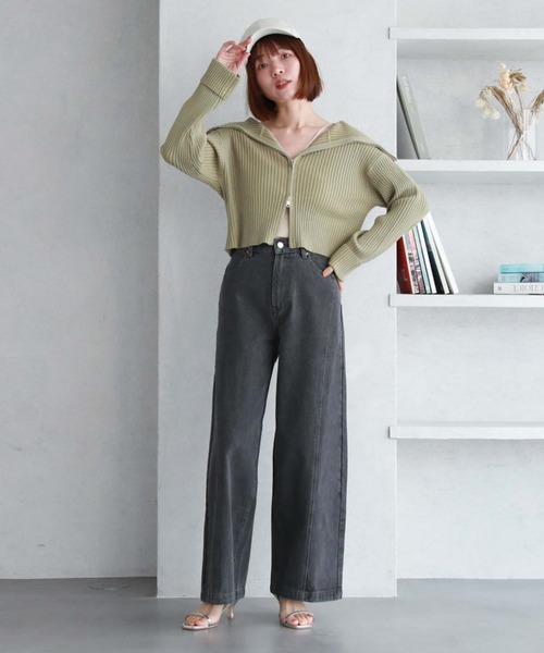 archives（アルシーヴ）の「フロントzipオーバーカラー二重臼ニット（カーディガン/ボレロ・レディース・ベージュ/グリーン/ブルーグレー/オフホワイト・MEDIUM）」の12枚目の写真