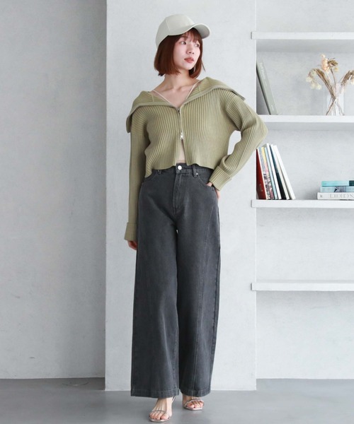 archives（アルシーヴ）の「フロントzipオーバーカラー二重臼ニット（カーディガン/ボレロ・レディース・ベージュ/グリーン/ブルーグレー/オフホワイト・MEDIUM）」の13枚目の写真