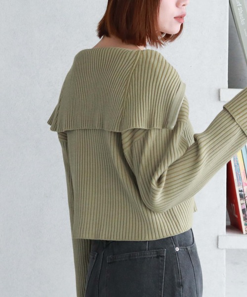 archives（アルシーヴ）の「フロントzipオーバーカラー二重臼ニット（カーディガン/ボレロ・レディース・ベージュ/グリーン/ブルーグレー/オフホワイト・MEDIUM）」の7枚目の写真