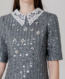 レースカラー花柄ビジュー付きスパンコールフレアマーメイドシルエットドレスleja Leja（レジャ）の「【LEJA】レースカラー花柄ビジュー付き