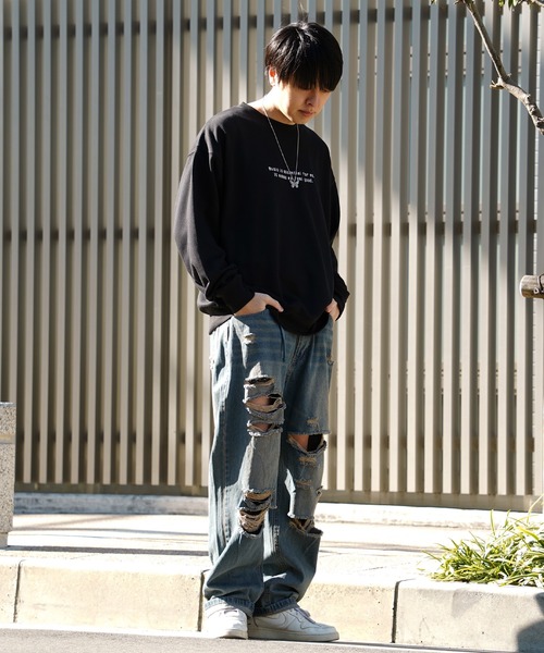 1111clothing(ワンフォークロージング)の「エモーショナル グラフィック スウェット / オーバーサイズ トレーナー エモい イラスト バックプリント(スウェット・メンズ・ホワイト/ライトピンク/ブラック・M/L)」の10枚目の写真