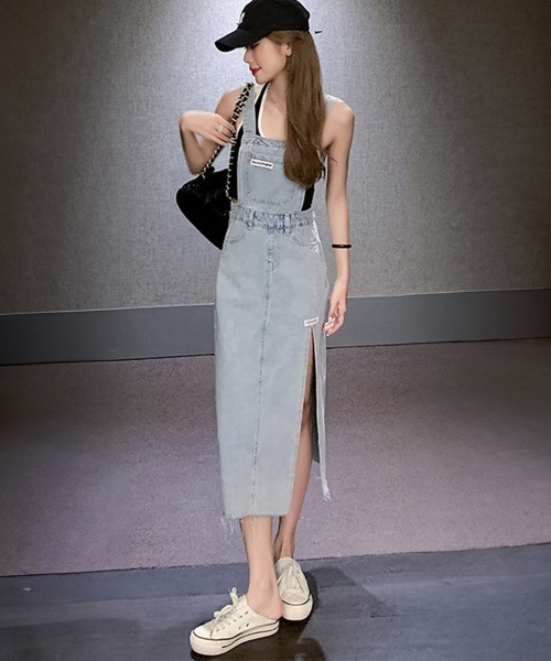 Miniministore(ミニミニストア)の「デニムジャンパースカート スリット入り(サロペット/オーバーオール・レディース・サックスブルー/チャコールグレー・XL/M/L)」の5枚目の写真