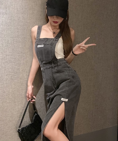 Miniministore(ミニミニストア)の「デニムジャンパースカート スリット入り(サロペット/オーバーオール・レディース・サックスブルー/チャコールグレー・XL/M/L)」の8枚目の写真