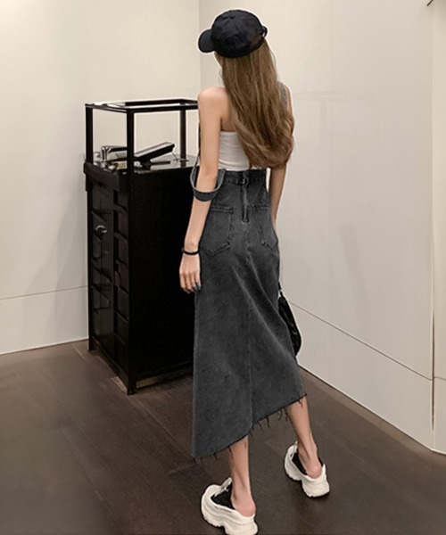 Miniministore(ミニミニストア)の「デニムジャンパースカート スリット入り(サロペット/オーバーオール・レディース・サックスブルー/チャコールグレー・XL/M/L)」の11枚目の写真