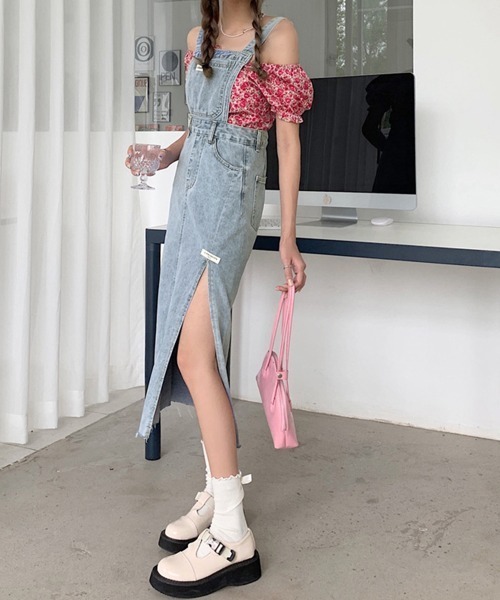 Miniministore(ミニミニストア)の「デニムジャンパースカート スリット入り(サロペット/オーバーオール・レディース・サックスブルー/チャコールグレー・XL/M/L)」の13枚目の写真