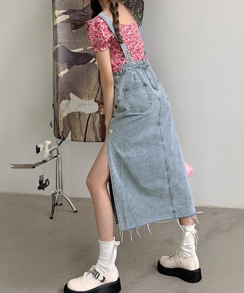 Miniministore(ミニミニストア)の「デニムジャンパースカート スリット入り(サロペット/オーバーオール・レディース・サックスブルー/チャコールグレー・XL/M/L)」の14枚目の写真