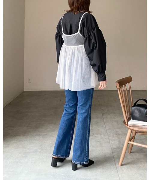 pium ♡ フリルキャミレイヤードニットトップス ブルー フリルキャミレイヤードニットトップス – pium