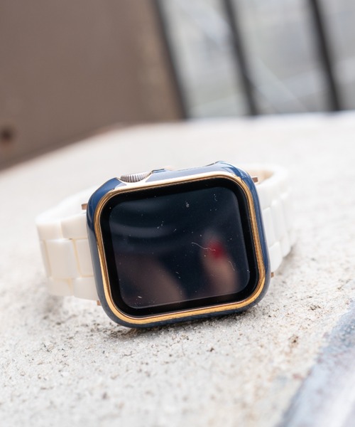 zandy(ズィーアンドワイ)の「zandy ズィーアンドワイ Apple Watch ケース&ベルトセット【ツヤハードケース】 アップルウォッチカバー& 天然樹脂ベルト //// set7(デジタル腕時計・レディース・レオパード/ホワイト×ホワイト/ブラック×ブラック/ブラウン系その他/ブルー系その他/ネイビー/グリーン/ホワイト×ネイビー・S/M)」の9枚目の写真