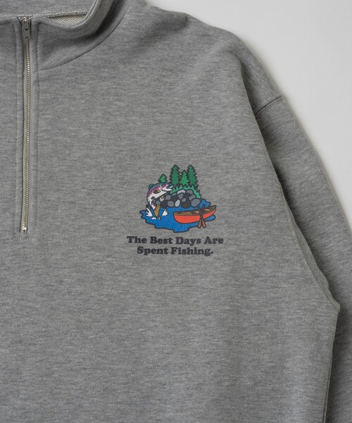 Foxfire（フォックスファイヤー）の「Foxfire/フォックスファイヤー 別注 Foxfire プリントハーフジップ スウェット/トラウト/バックプリント/リラックスフィット（Tシャツ/カットソー・メンズ・チャコールグレー/グレー/ライトグレー・MEDIUM/LARGE）」の5枚目の写真