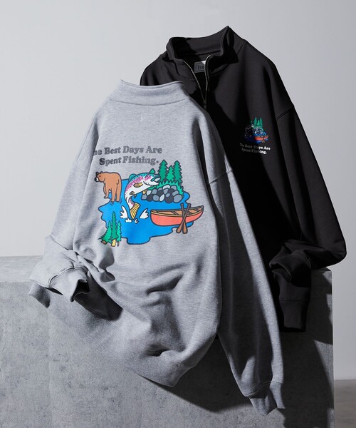 Foxfire（フォックスファイヤー）の「Foxfire/フォックスファイヤー 別注 Foxfire プリントハーフジップ スウェット/トラウト/バックプリント/リラックスフィット（Tシャツ/カットソー・メンズ・チャコールグレー/グレー/ライトグレー・MEDIUM/LARGE）」の14枚目の写真