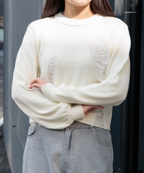 3.3 Field Trip （3.3フィールドトリップ）の「3.3 Field Trip／ダメージニットプルオーバー 2105724（ニット/セーター・レディース・ブラック/ホワイト・FREE）」の15枚目の写真