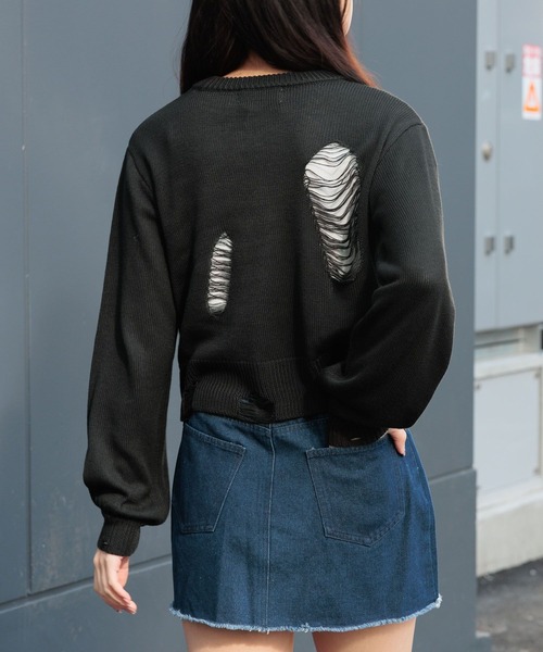 3.3 Field Trip （3.3フィールドトリップ）の「3.3 Field Trip／ダメージニットプルオーバー 2105724（ニット/セーター・レディース・ブラック/ホワイト・FREE）」の11枚目の写真