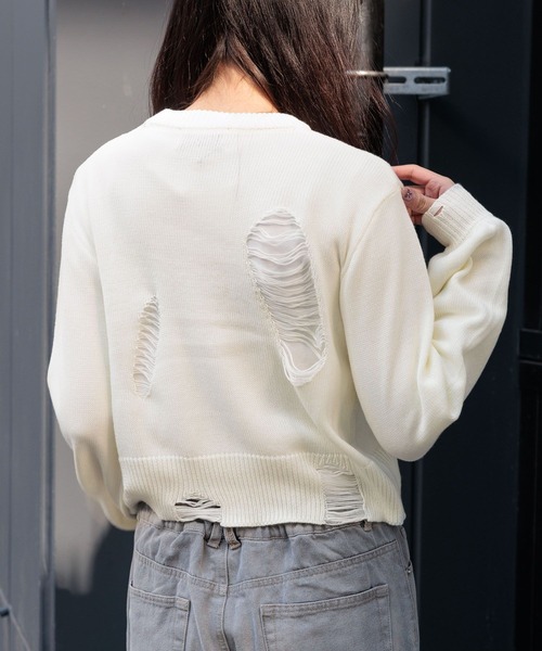 3.3 Field Trip （3.3フィールドトリップ）の「3.3 Field Trip／ダメージニットプルオーバー 2105724（ニット/セーター・レディース・ブラック/ホワイト・FREE）」の16枚目の写真