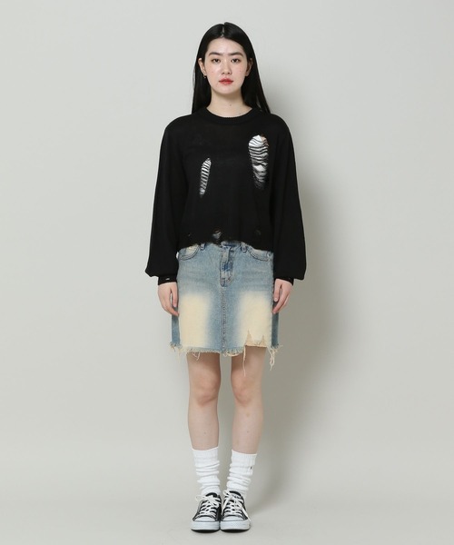 3.3 Field Trip （3.3フィールドトリップ）の「3.3 Field Trip／ダメージニットプルオーバー 2105724（ニット/セーター・レディース・ブラック/ホワイト・FREE）」の17枚目の写真